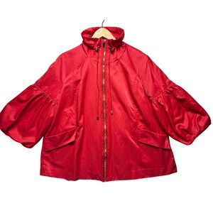 Anne‎ Klein RETRO Red Jacket Women 1X Full Zip High Collar Puff Sleeve Coat GLAM